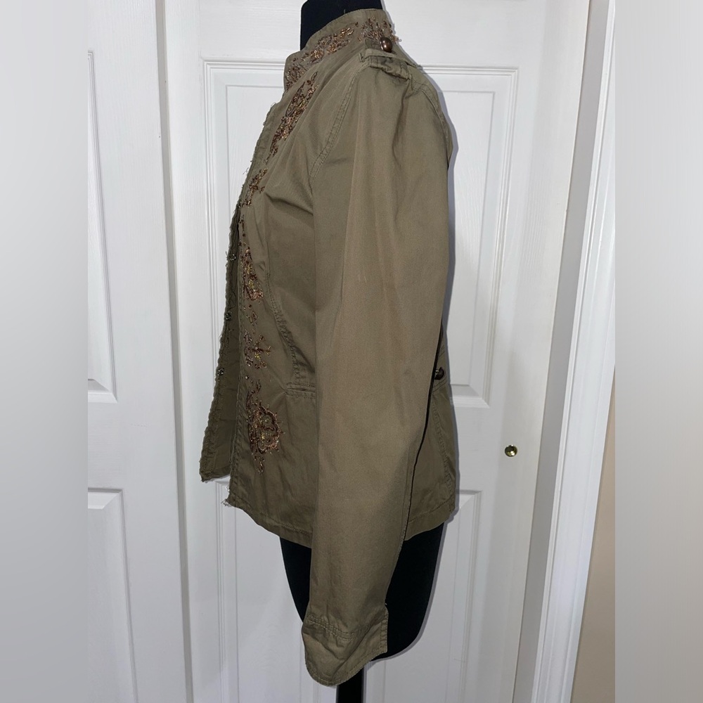 Zara TRF green jacket with embroidery / sequins, size EU L - Picture 2 of 8